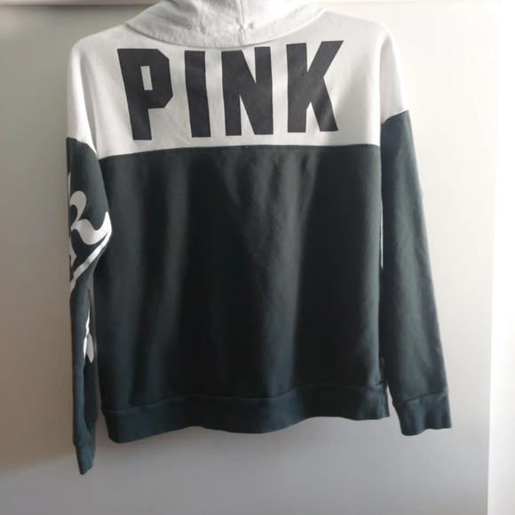 Victoria's secret pink cowl neck arm spellout Forest green/white sweater M - Picture 5 of 14